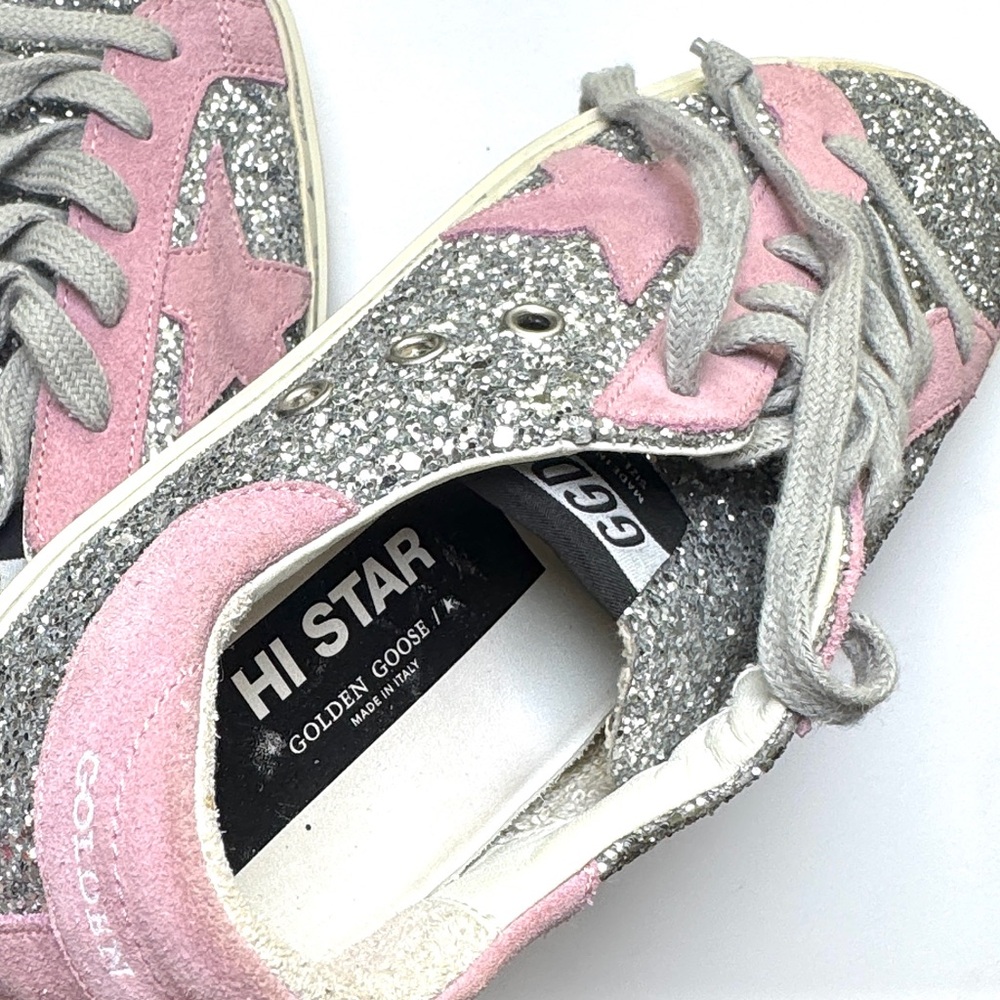 Golden Goose Hi Star Pink and Silver Glitter Sneakers